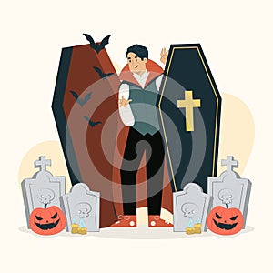 Vampire awakening concept hallowween party illustration