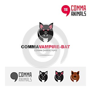 Vampire bat concept icon set and modern brand identity logo template and app symbol based on comma sign