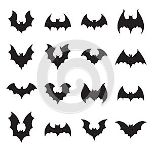 Vampire bat silhouette. Halloween bats decoration, hanging cave flittermouse and scary rearmouse animal vector