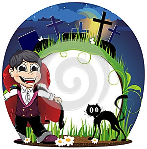 Vampire and black cat on a cemetery