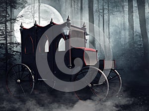 Vampire carriage in a dark forest