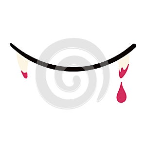 Vampire fangs dripping blood Halloween costume accessory hand drawn illustration