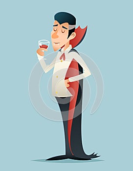 Vampire Gentleman Cartoon Halloween Savor Drink Glass Blood Icon Retro Vintage Design Vector Illustration