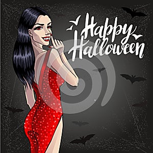 Vampire Lady. Halloween Vector Illustration with layers.