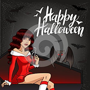 Vampire Lady. Halloween Vector Illustration with layers.