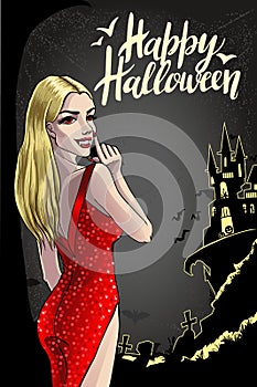 Vampire Lady. Halloween Vector Illustration with layers.