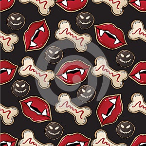 Vampire lips scary halloween background seamless vector pattern 1