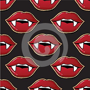 Vampire lips scary halloween background seamless vector pattern