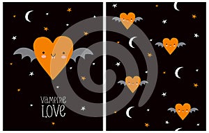 Vampire Love. Halloween Party Vector Illustration and Seamless Pattern.