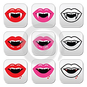 Vampire mouth, vampire teeth buttons set