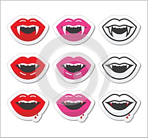 Vampire mouth, vampire teeth labels set