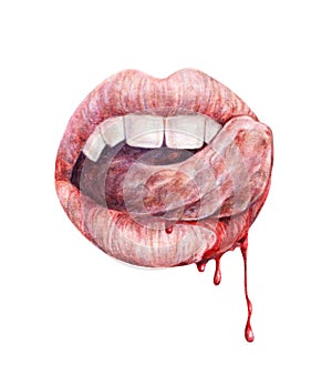 vampire mouth. Watercolor drawing. Handwork