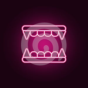 Vampire's teeth neon icon. Elements of Halloween set. Simple icon for websites, web design, mobile app, info graphics