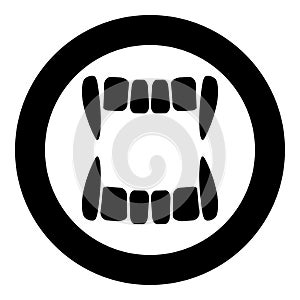 Vampire`s teeths icon black color in circle round