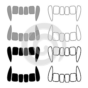 Vampire`s teeths icon set grey black color