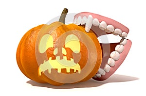 Vampire Teeth Biting Jack O'Lantern