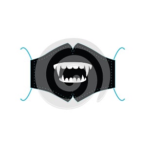 Vampire teeths on surgical black face mask photo
