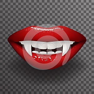 Vampire tooth stylish woman lips slightly open mouth fashion mockup transparent background design vector illustration