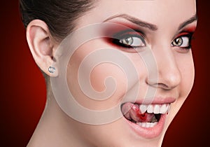 Vampire woman with fangs