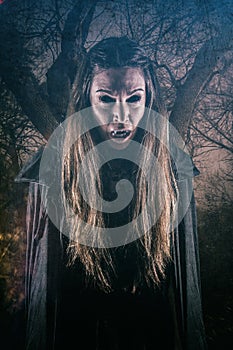 Vampire Woman Scary Forest Black Eyes Night Evil