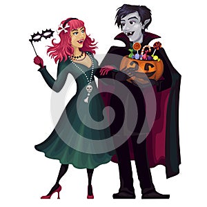 Vampires.Halloween. Frightening gloomy couple .Costume.Masquerade