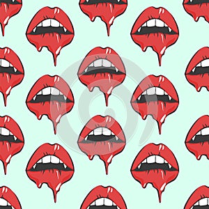 Vampires Lips Seamless Pattern. Melting lips. Vector illustration for halloween