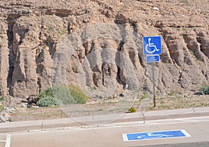 Van Accessible, Handicap Parking Only Sign at the Lake Mead National Recreation Area. Mohave County, Arizona USA