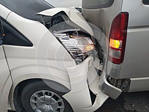 Van accident involving two car photo