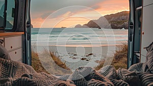 The van on the beach.AI generated image