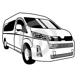 van black and white line art vector illustration