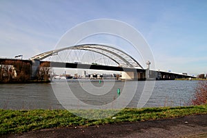 The Van Brienenoordbrug as suspension bridge over the nieuwe maas river on motorway A16 in Rotterdam the Netherlands.