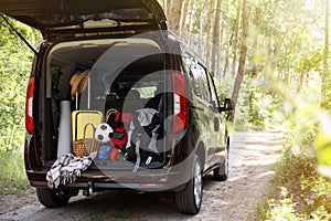 Van with camping equipment in trunk