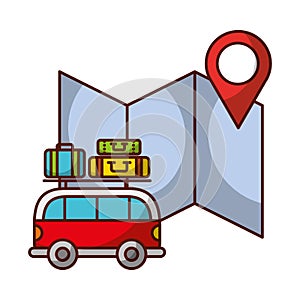 van car suitcases location map travel vacations