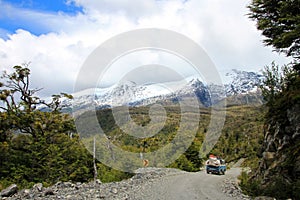 Van driving on Carretera Austral, Chile