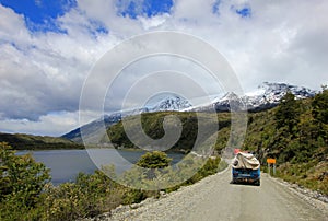 Van driving on Carretera Austral, Chile