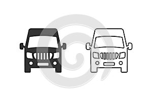 Van front view line icon set isolated on white background. Vector