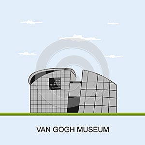 Van Gogh Museum in Amsterdam, Netherlands. Panoramic view building, an art museum dedicated to the works of Vincent van Gogh and