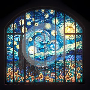 Van Gogh\'s Starry Night Stained Glass Window