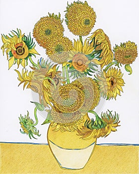Van Gogh`s Sunflower adult coloring page