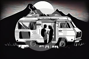 Van Life Couple Enjoying the Serenity of a Remote Sunset, Embracing the Beauty and Freedom of Life on the Road