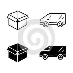 Van and moving box icon set on a white background