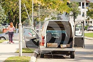 Van with the opened back doors