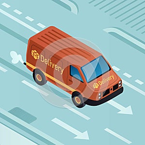 Van parcel delivery concept background, isometric style