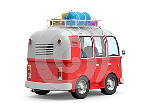 Van retro cartoon with suitcases back