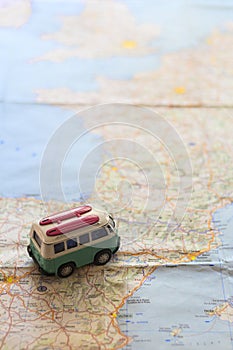 Van toy in a Europe map