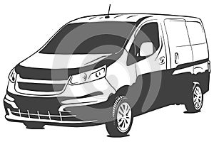 Van vector black illustration isolated on white background. Hand drawn illustration.