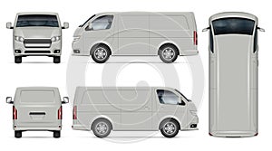 Van vector mockup. Isolated vehicle template side, front, back, top view