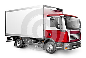 Van on a white background. Delivery Truck Isolated. wagon with red cab. White commercial truck with shadow. 3d-rendering