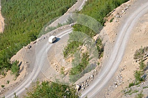 Van, Winding Road And Albanian Mountains
