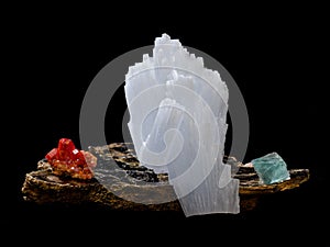 Vanadinite, Anhydrite and Fluorite Crystals photo